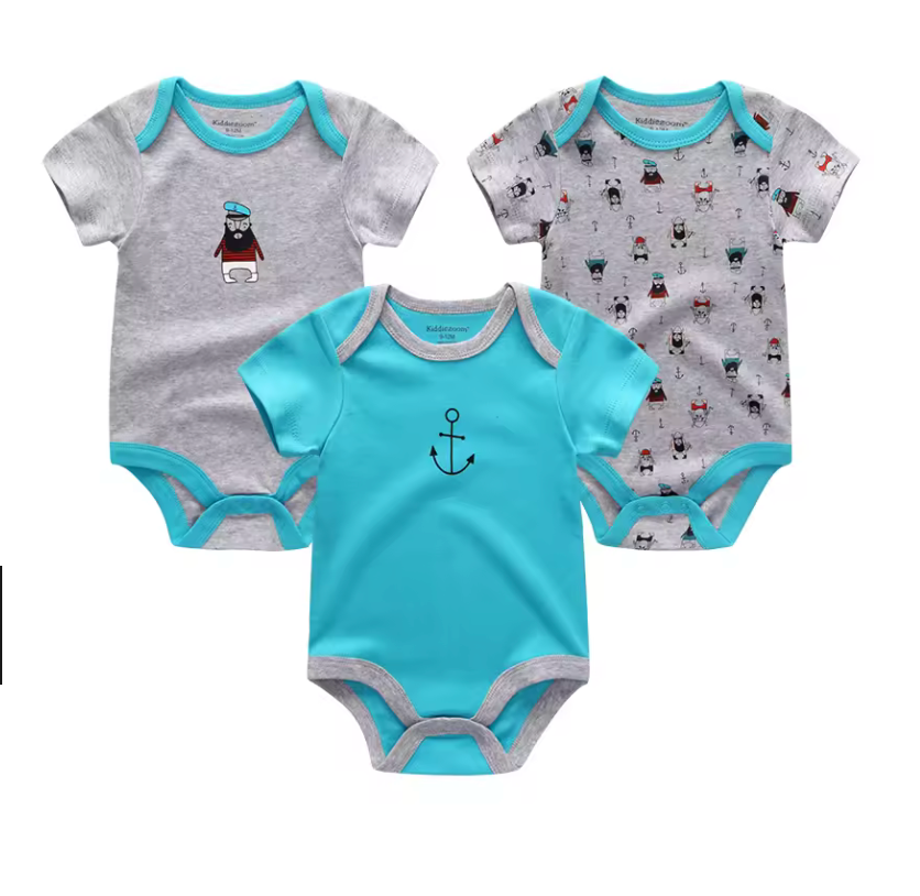 Body 3-pack med kort ärm - 100% bomull