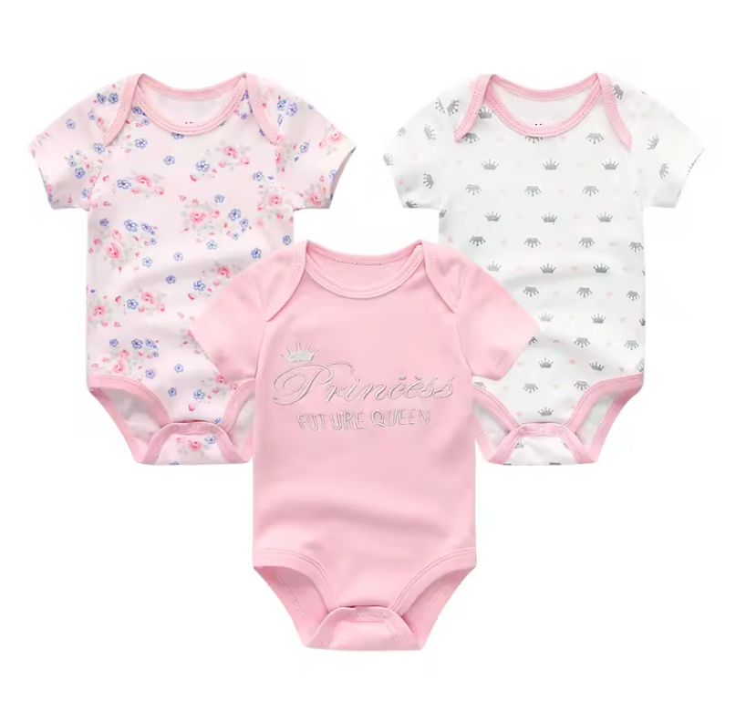 Body 3-pack med kort ärm - 100% bomull