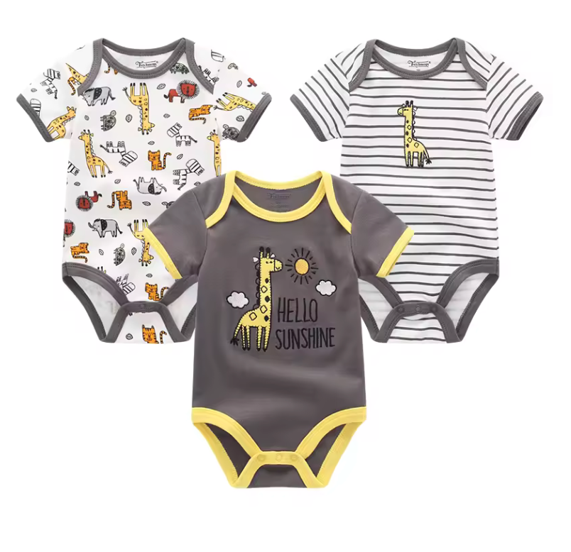 Body 3-pack med kort ärm - 100% bomull