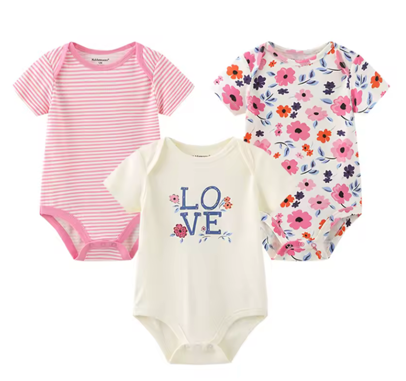 Body 3-pack med kort ärm - 100% bomull