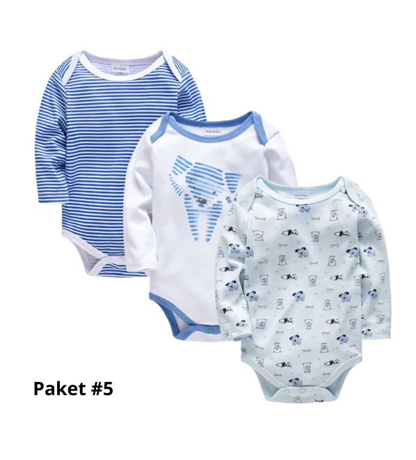 Body 3-pack med lång ärm - 100% bomull