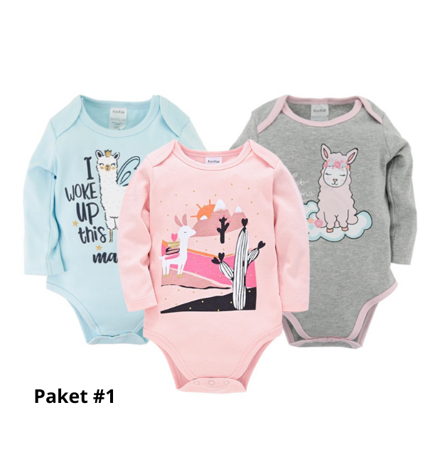 Body 3-pack med lång ärm - 100% bomull