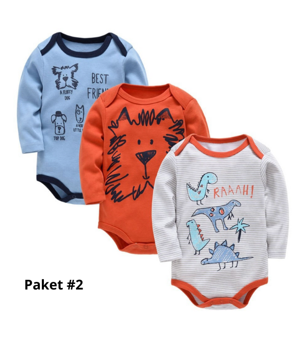 Body 3-pack med lång ärm - 100% bomull