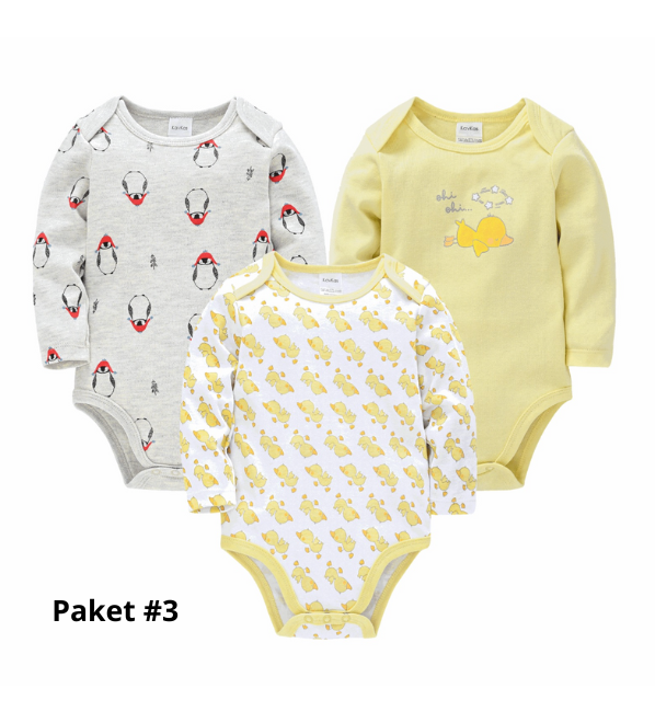 Body 3-pack med lång ärm - 100% bomull