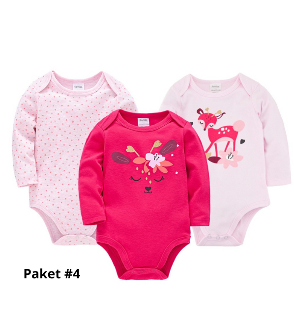 Body 3-pack med lång ärm - 100% bomull